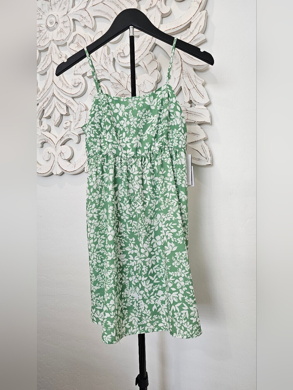 Originality Girls Mint Green Floral Spaghetti-Strap Sundress Girls Sz Large & XL